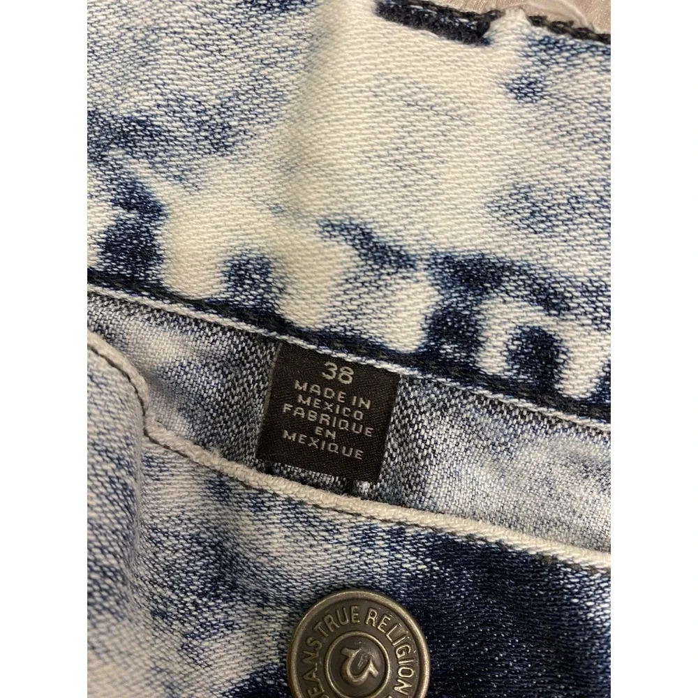 True Religion Jeans Shorts Mens 38 Ricky Relaxed Super T Flap Acid Wash Denim